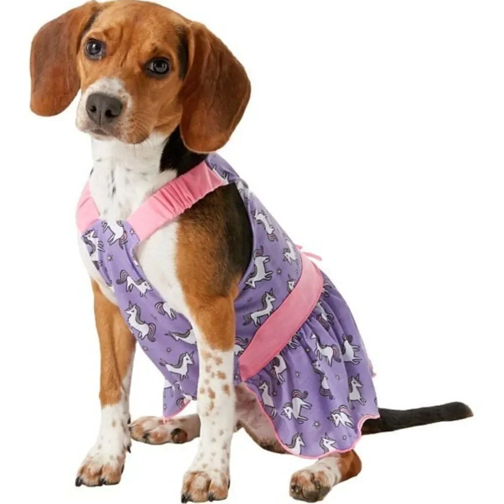 Purple Unicorn Ruffled Dog Dress M